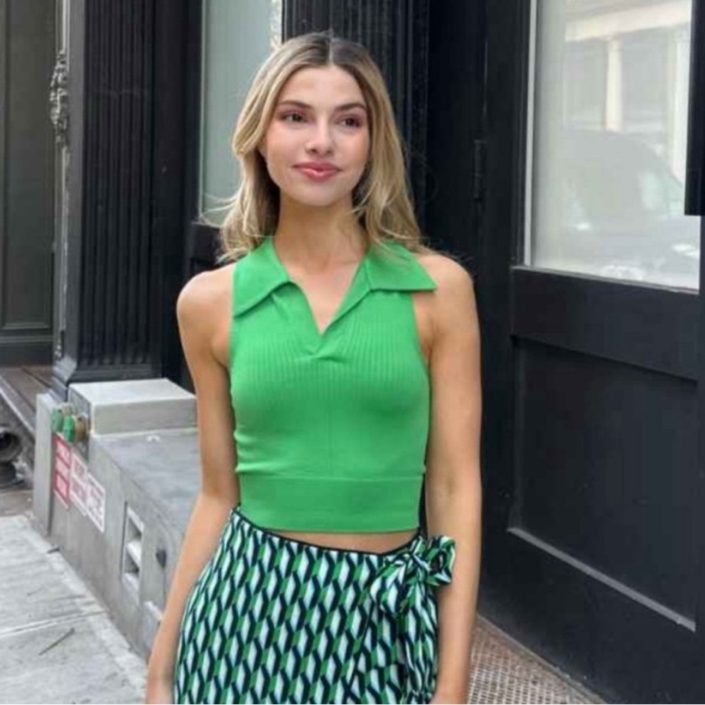 Diane Von Furstenberg x Target Polo Crop Top Sports Bra Tank Green Size XS